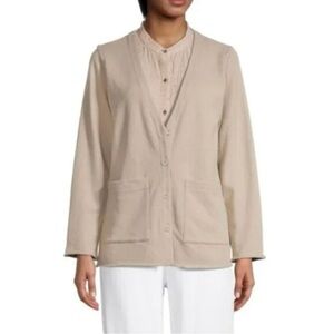 Eileen Fisher Organic Cotton Boxy Button Up Long Neutral Beige Relaxed Cardigan